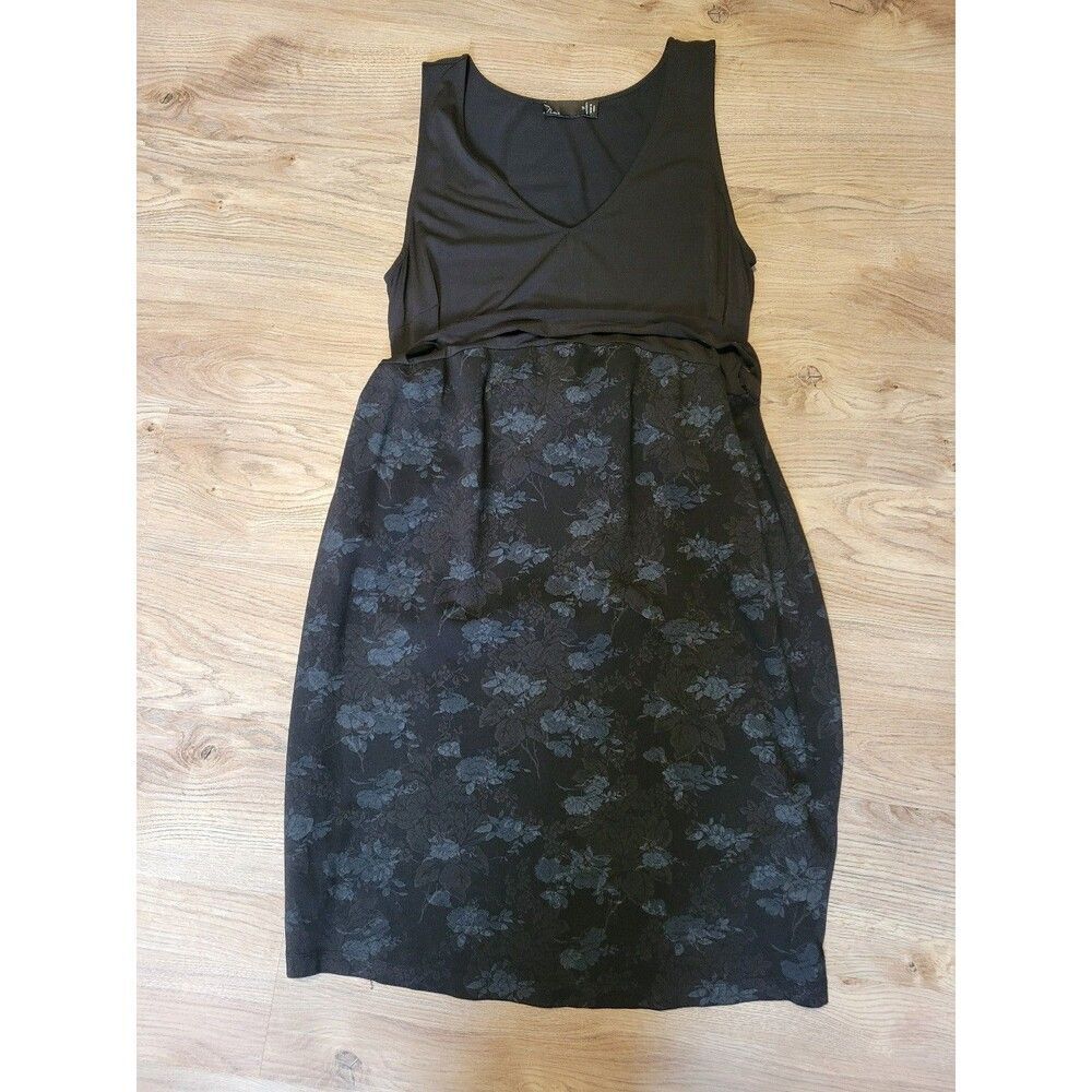 Noir Maternity Midi Dress Blue black floral Tank Style Dress size Medium